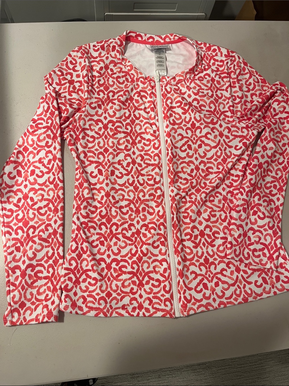 Tommy Bahama Coral and White Printed golf/tennis Jacket and Skirt.